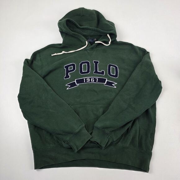 Polo Ralph Lauren Sweatshirt Hoodie Mens XL Green POLO 1967 Applique Pullover - Picture 1 of 10